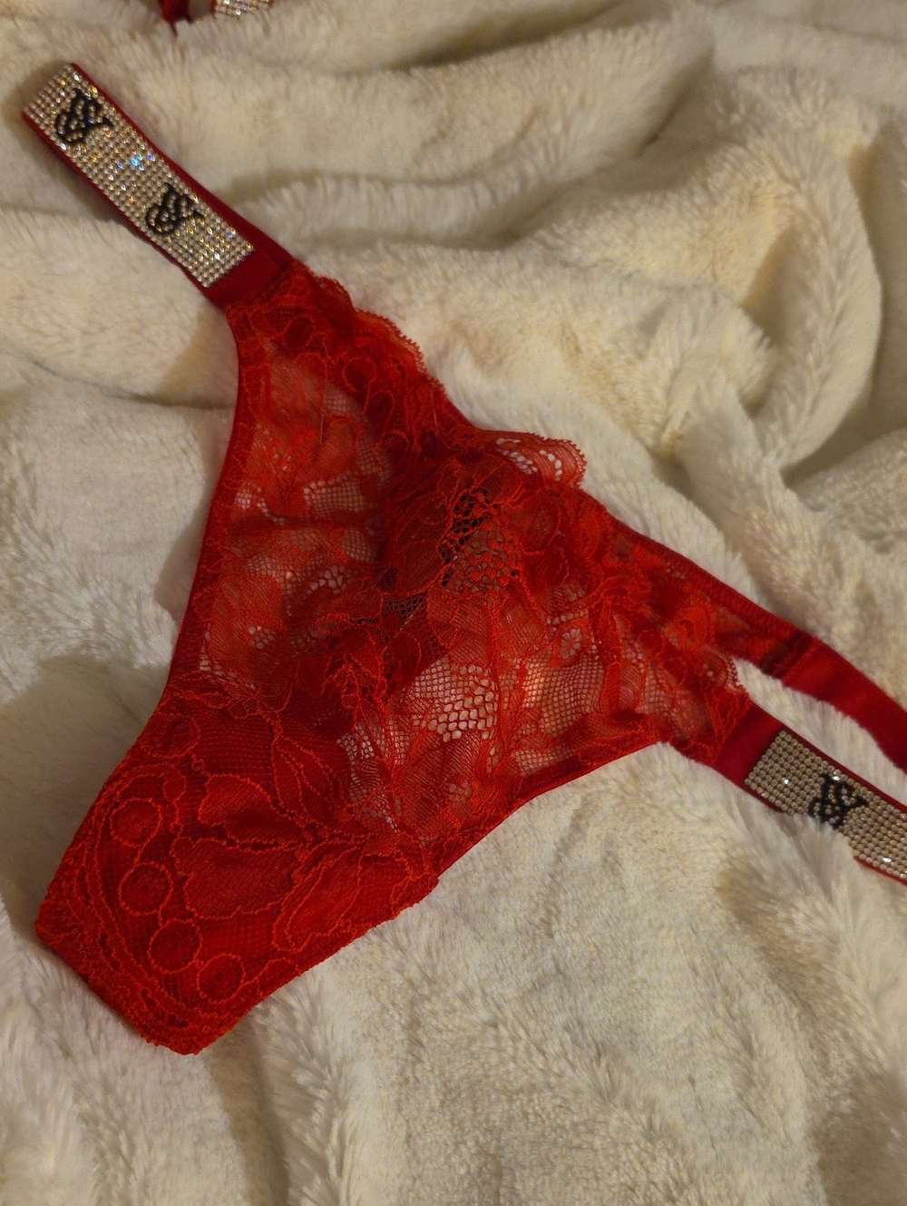 Nwt Victorias Secret Rhinestone Thong Panties Size M .VS Logo In Rhinestones